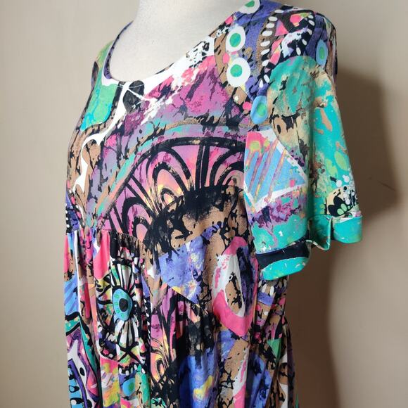 Paisley Grace Top Abstract Floral Stretch Jersey Knit Babydoll - Picture 7 of 10